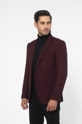 MAHROON REGULAR FIT WOOL RICH HERRINGBONE BLAZZER