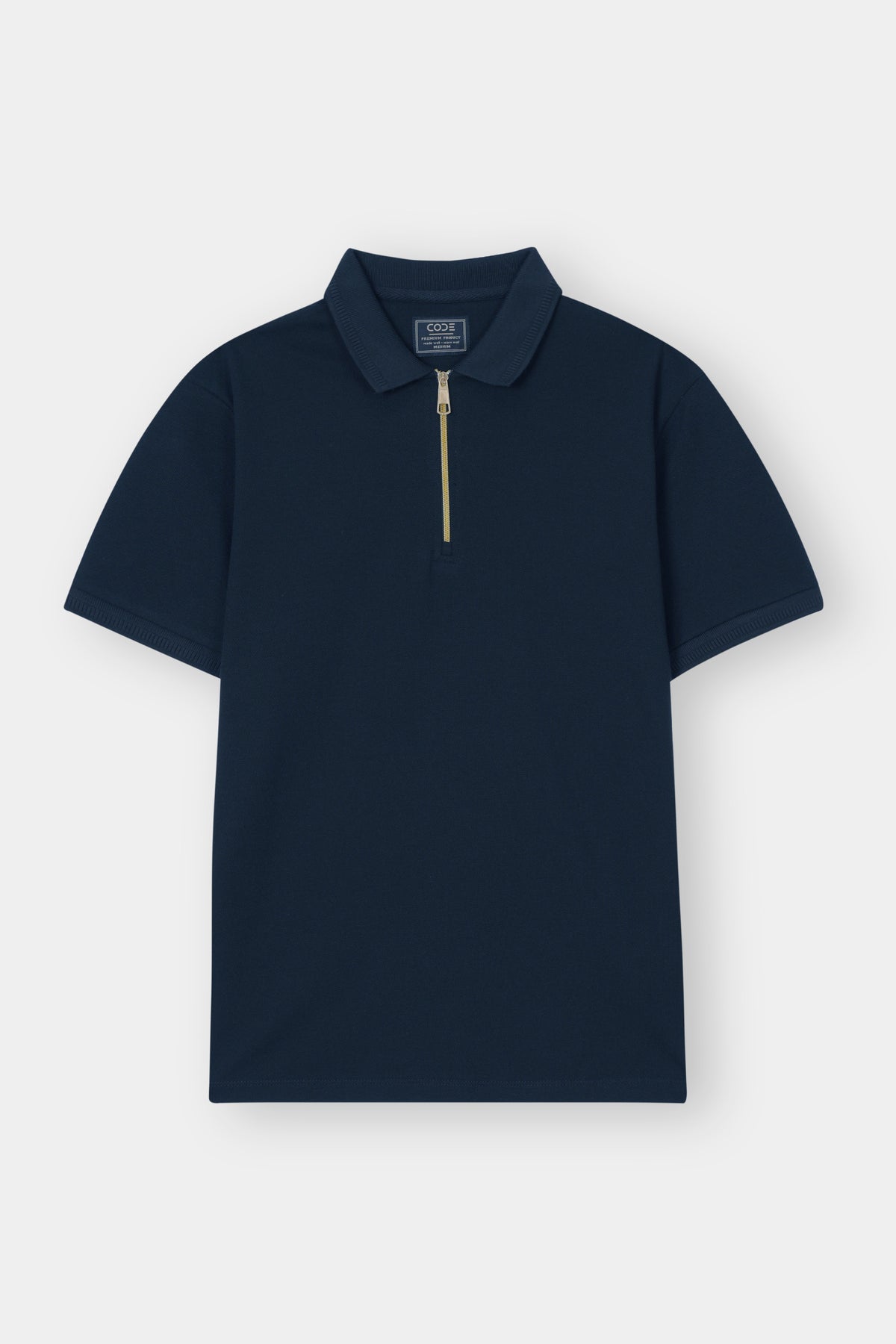 NAVY PIQUE ZIP POLO SHIRT