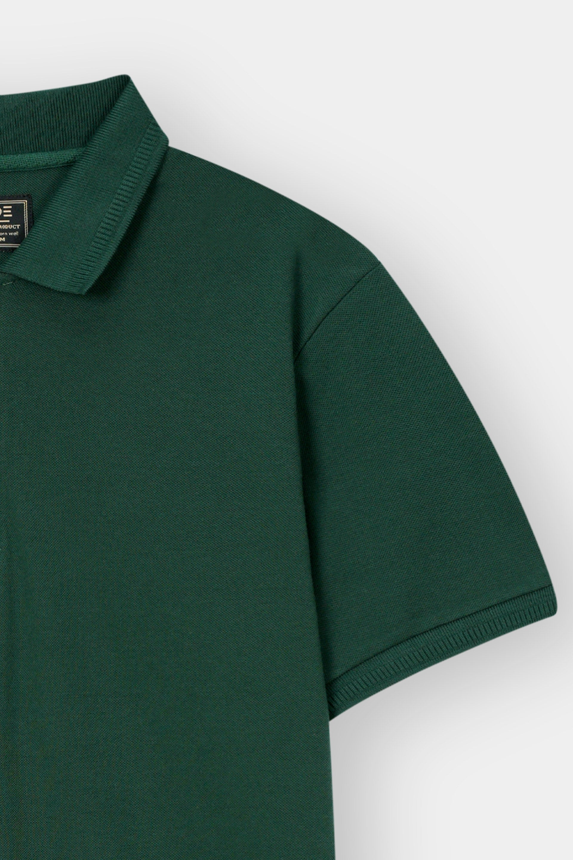 GREEN PIQUE ZIP POLO SHIRT
