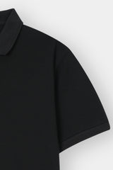 BLACK PIQUE ZIP POLO SHIRT