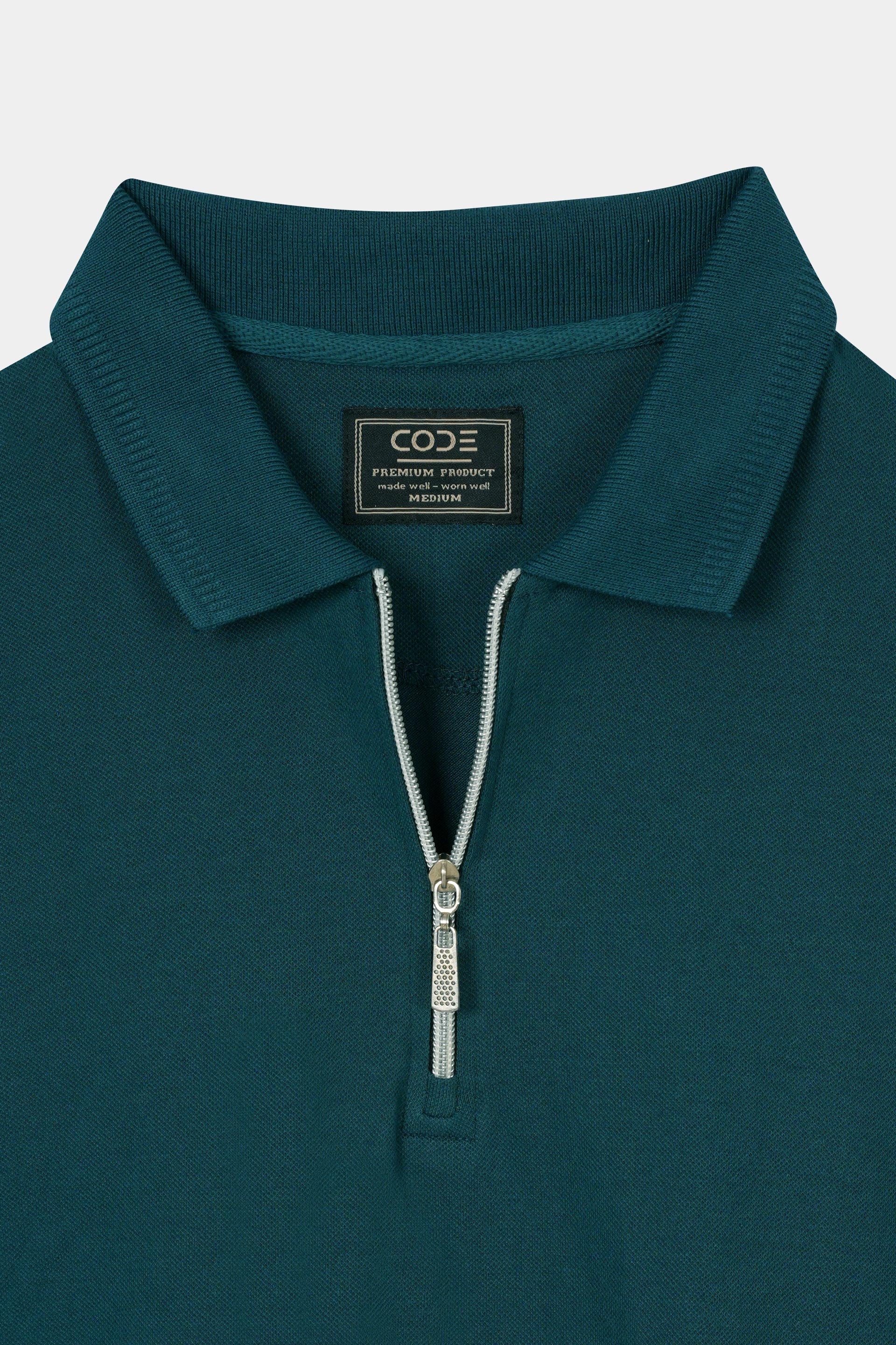 C-GREEN PIQUE ZIP POLO SHIRT