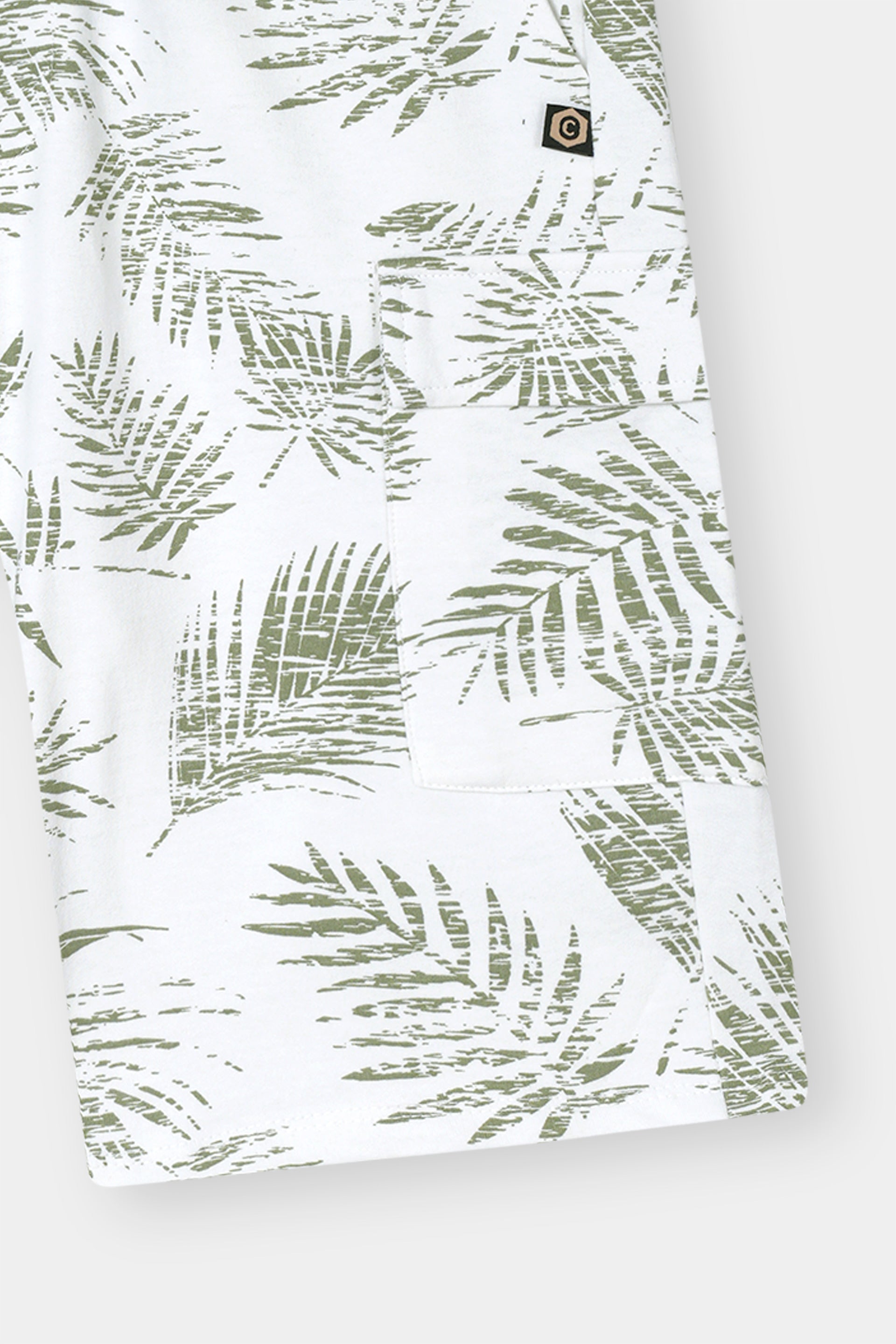 WHITE PRINTED TERRY 5 POCKET CROSS CARGO SHORT