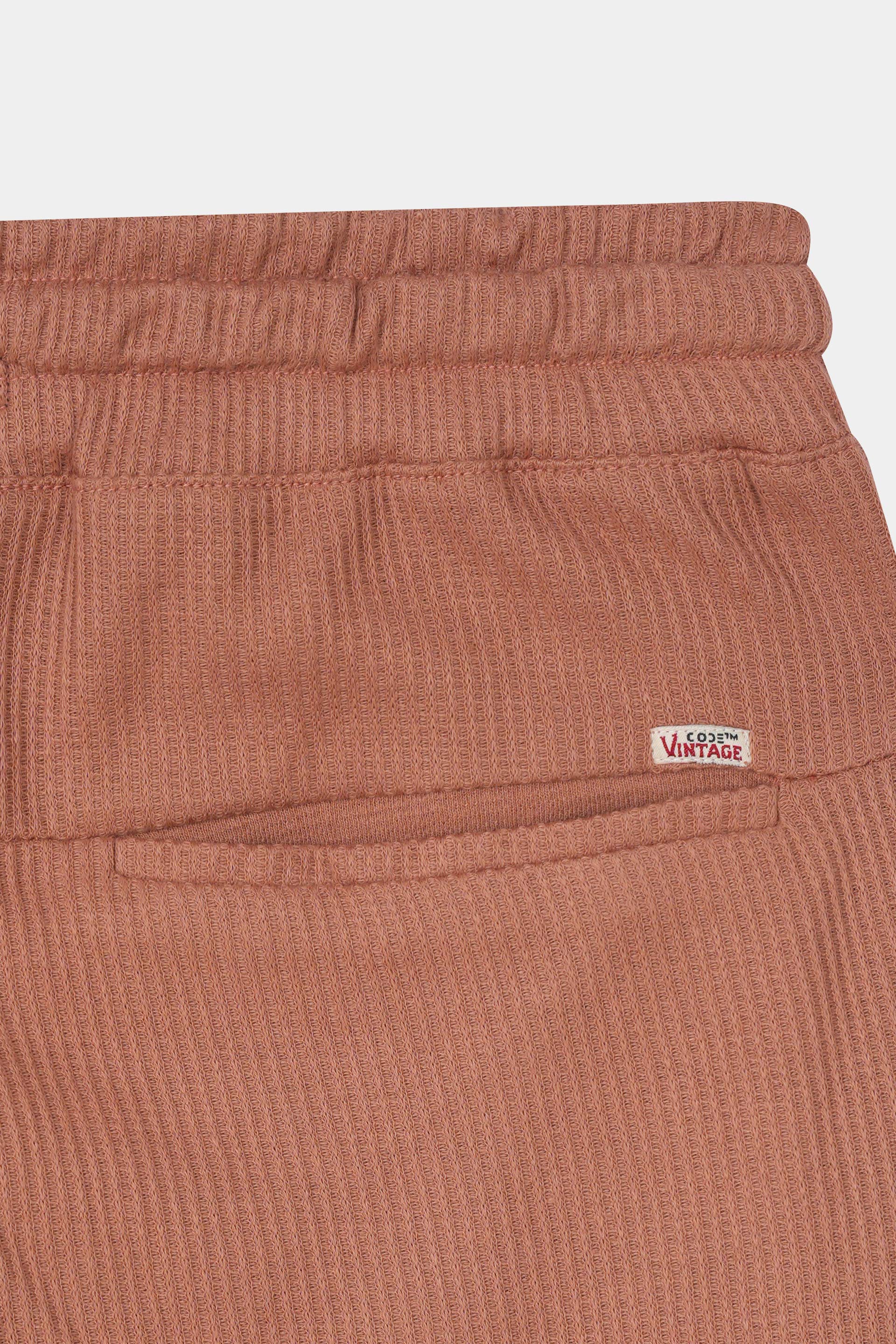 RUST WAFFLE KNIT CROSS POCKET SHORT