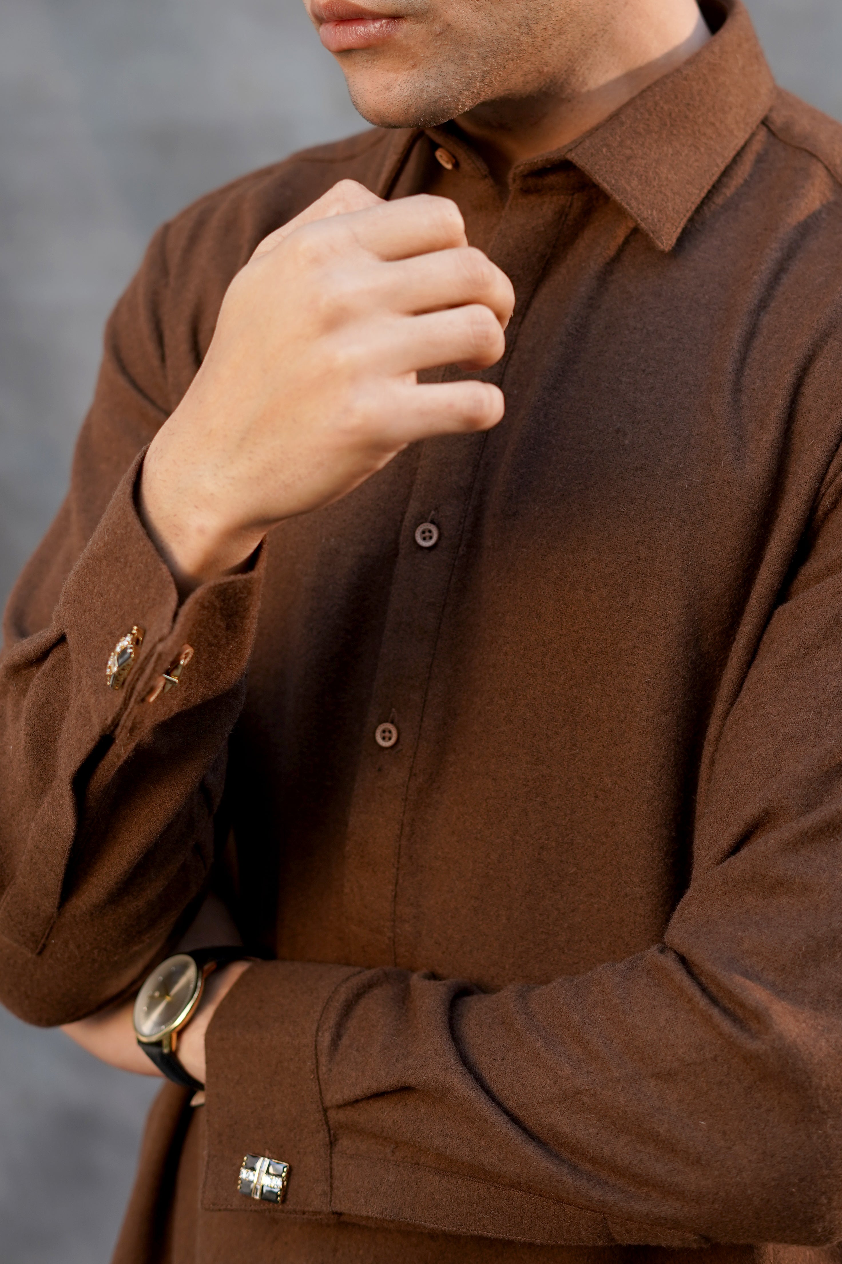 BROWN PLAIN WOOL KAMEEZ SHALWRAR