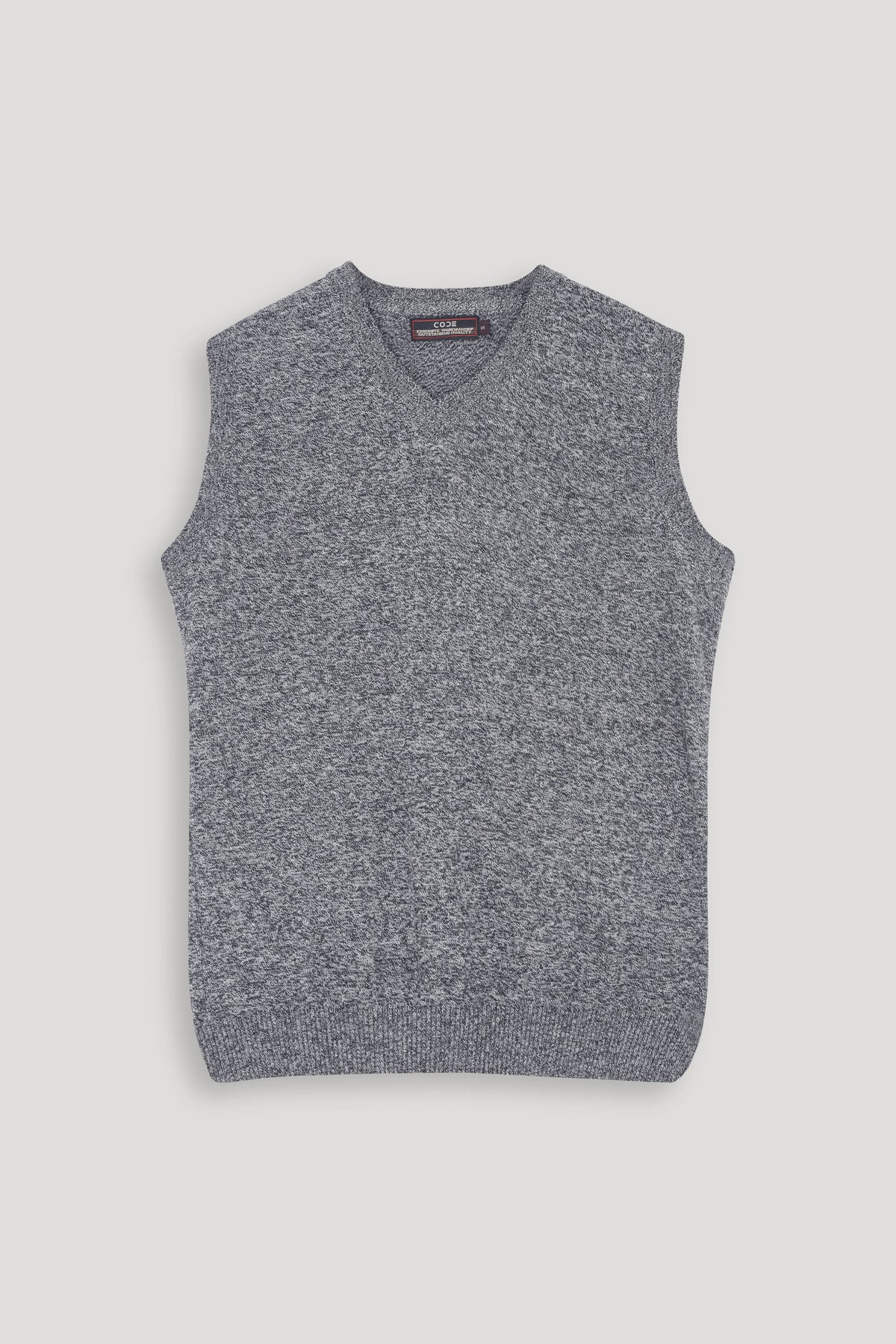 TEXTURED GRAY MARINO SLEEVELESS SWEATER