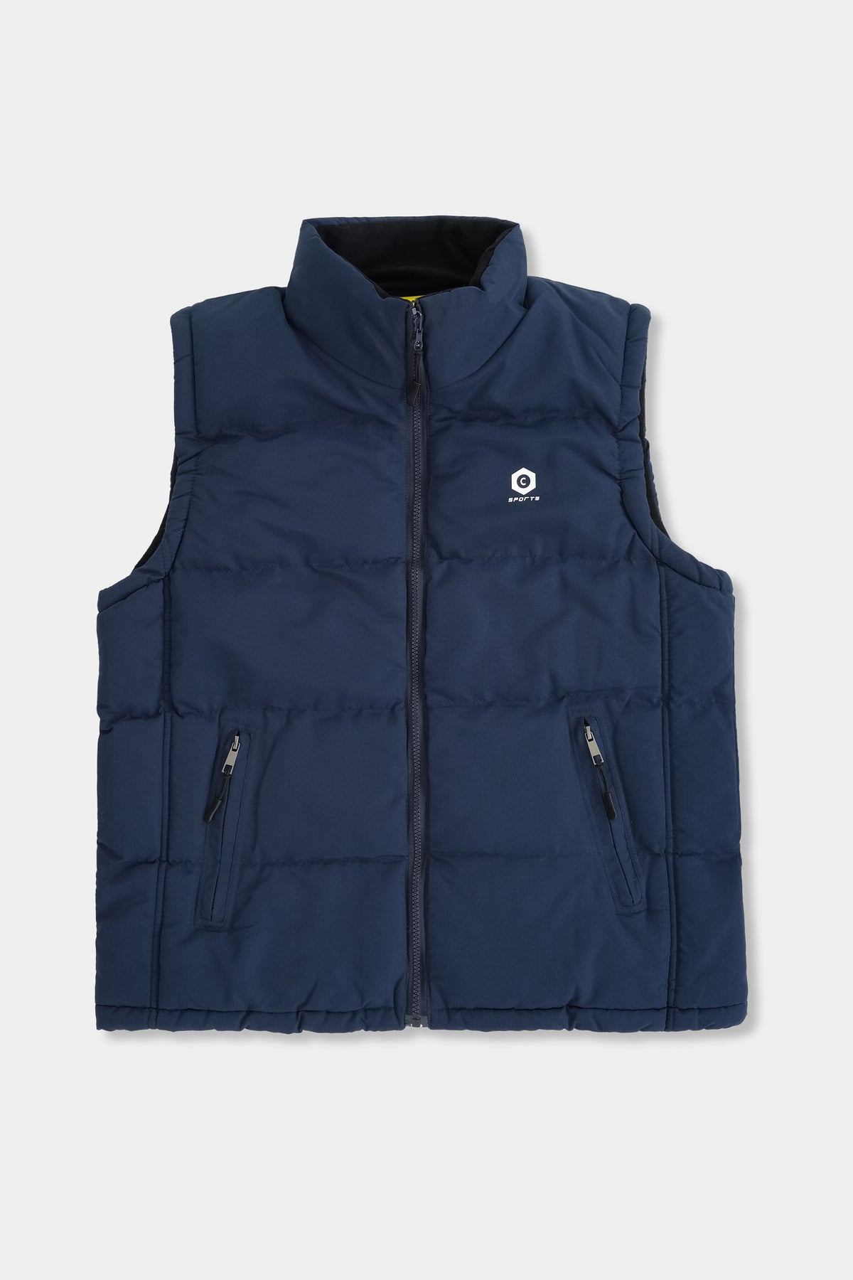 NAVY DOUBLE SIDED SLEEVLESS PUFFER JACKET