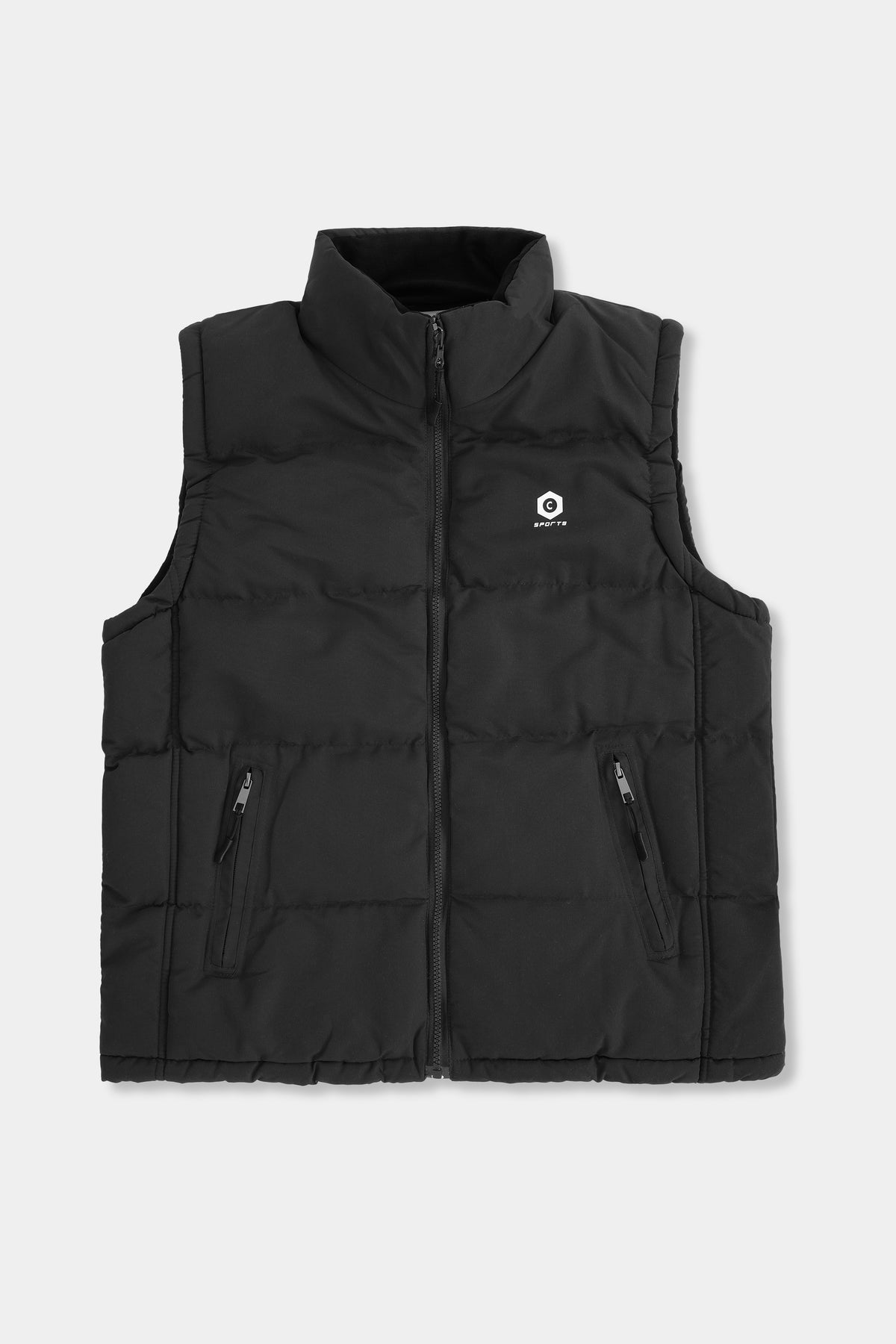 BLACK DOUBLE SIDED SLEEVELESS PUFFER JACKET