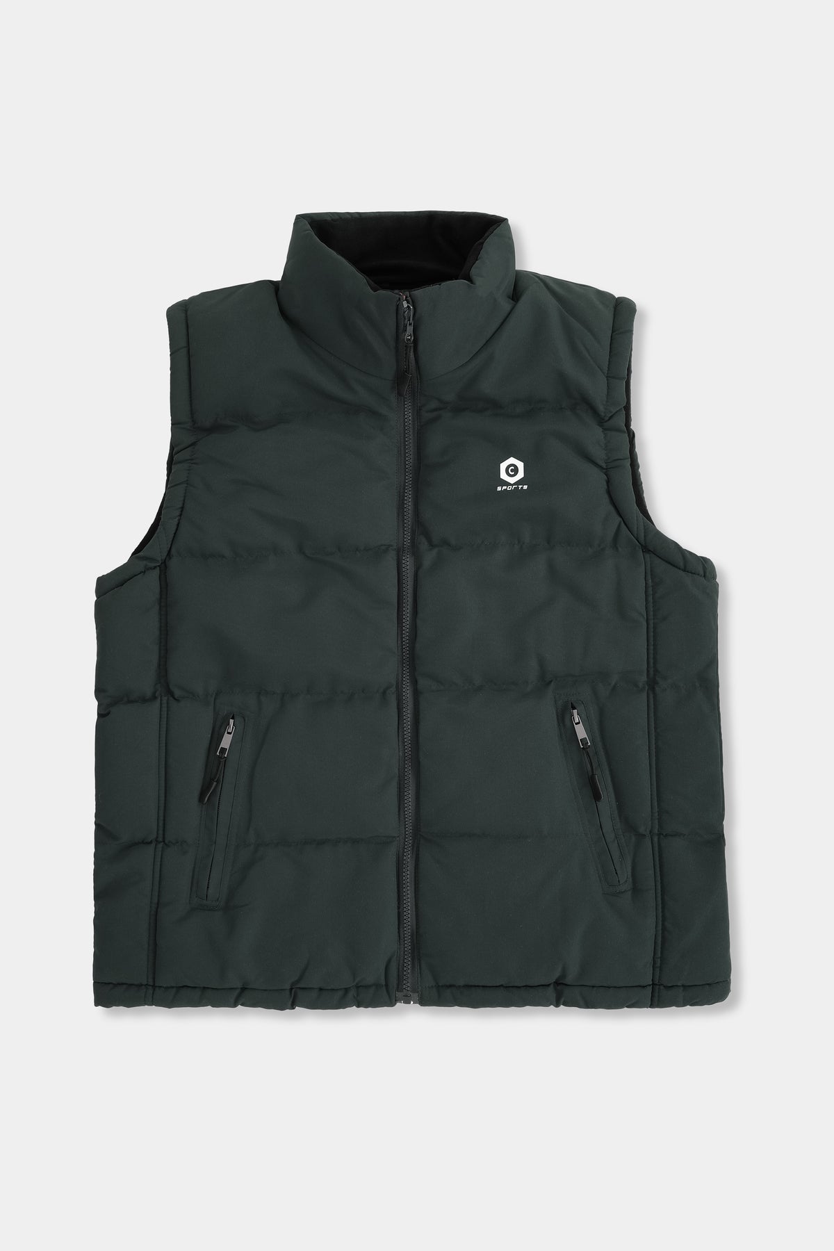 GREEN DOUBLE SIDED SLEEVELESS PUFFER JACKET