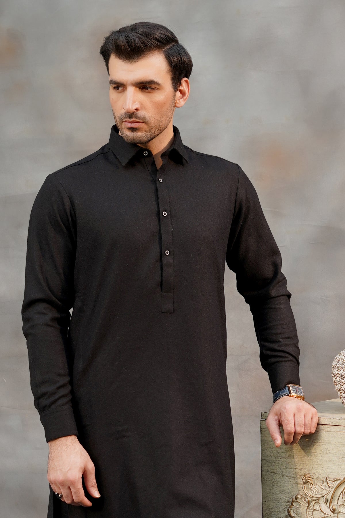 BLACK PLAIN WOOL KAMEEZ SHALWAR