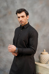 BLACK PLAIN WOOL KAMEEZ SHALWAR