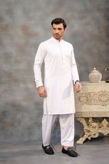 WHITE EMBROIDED BANNED KAMEEZ SHALWAR