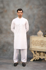 WHITE EMBROIDED BANNED KAMEEZ SHALWAR