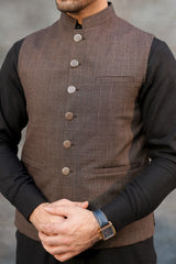 DARK BROWN CHECKED WAIST COAT