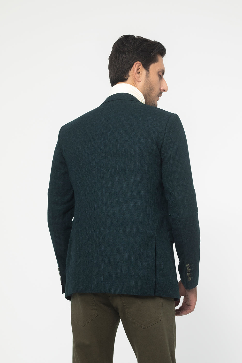 GREEN REGULAR FIT WOOL RICH HERRINGBONE BLAZZER