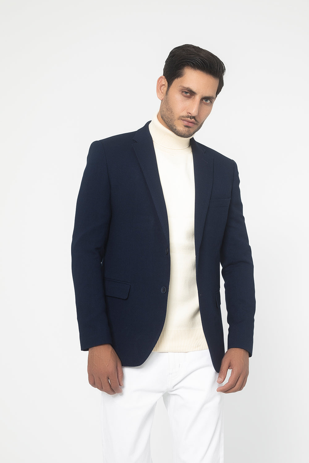 BLUE REGULAR FIT WOOL RICH HERRINGBONE BLAZZER