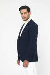 BLUE REGULAR FIT WOOL RICH HERRINGBONE BLAZZER