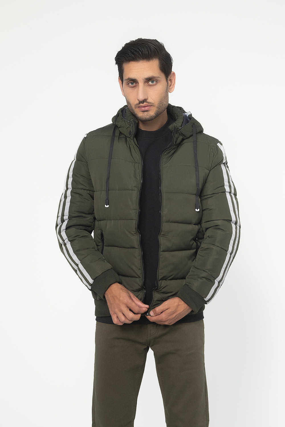 ARMY GREEN HOODED PUFFER JACKET