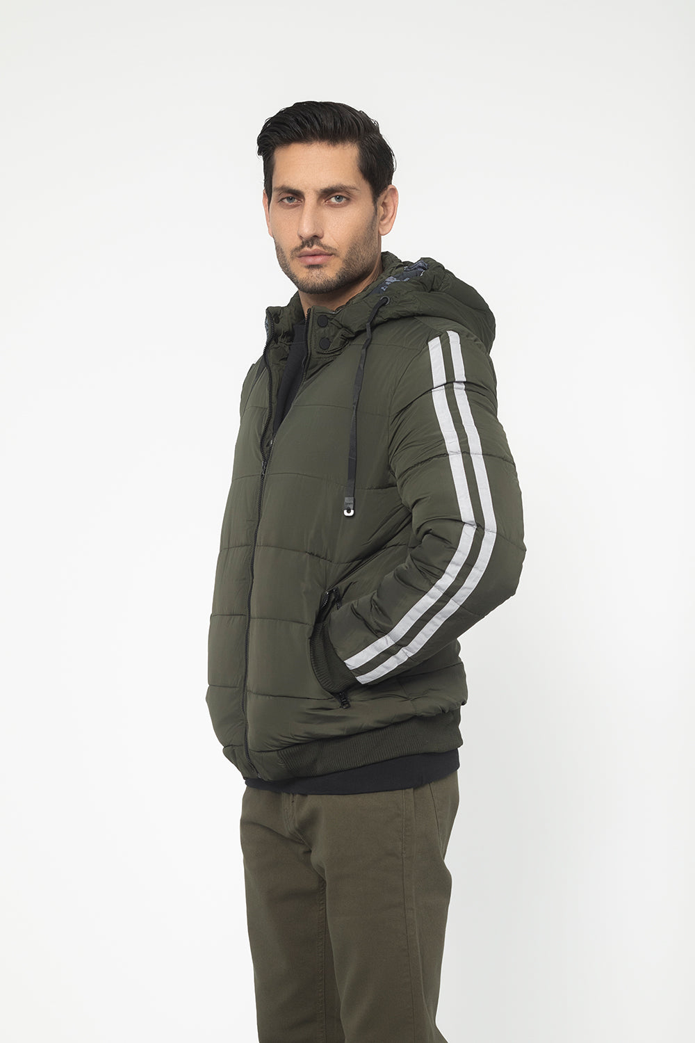 ARMY GREEN HOODED PUFFER JACKET