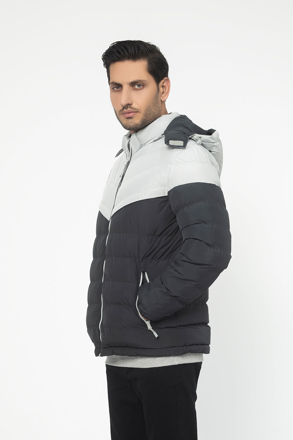 L-GRAY DOUBLE SIDED HOODED PUFFER JACKET