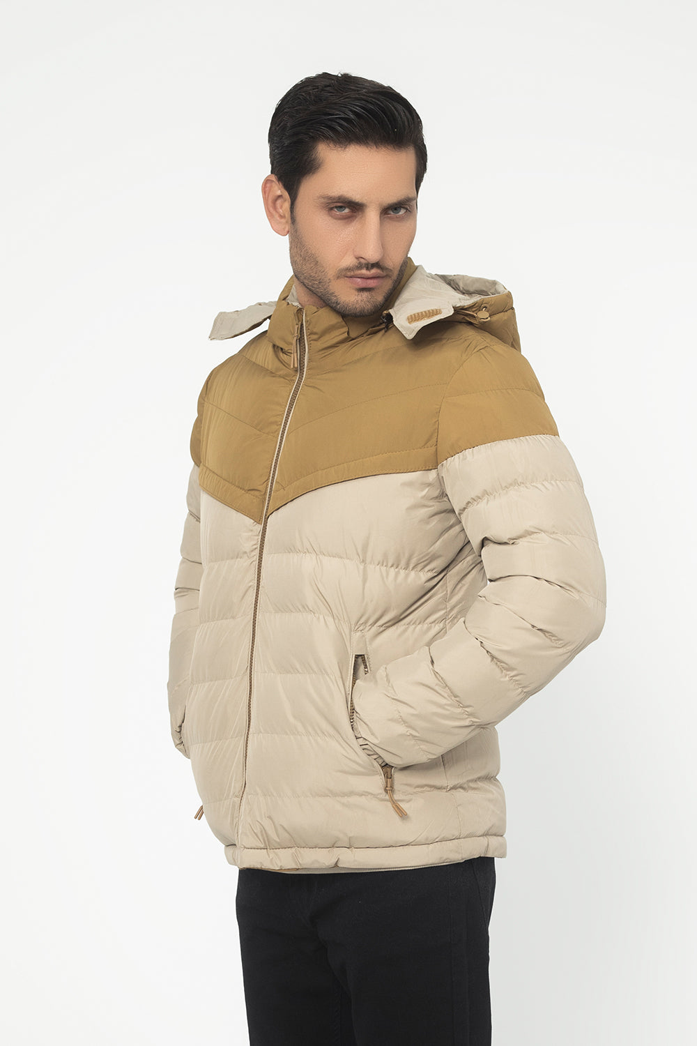 KHAKIS DOUBLE SIDED HOODED PUFFER JACKET