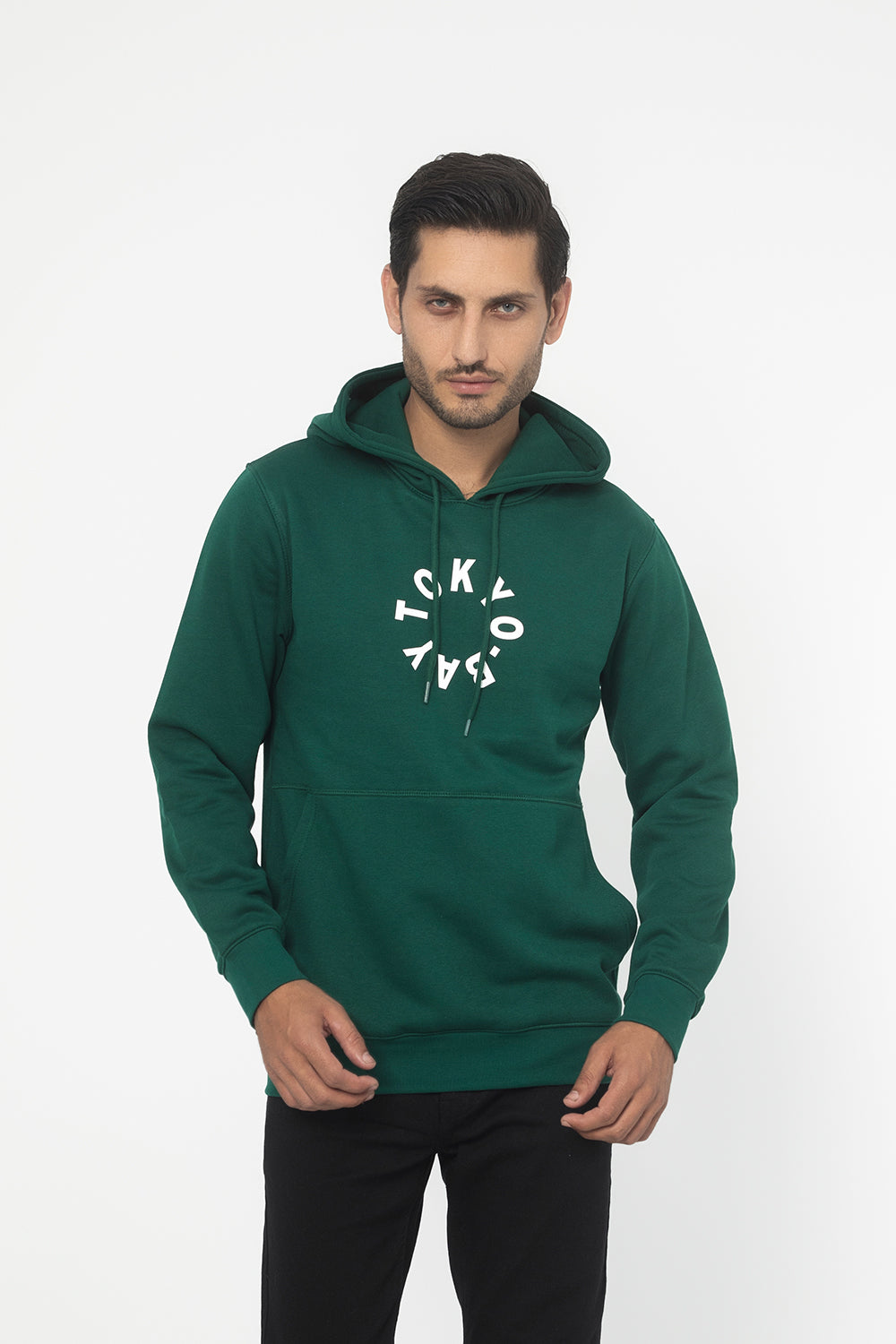 GREEN FLEECE FABRIC MEN'S HOODIE