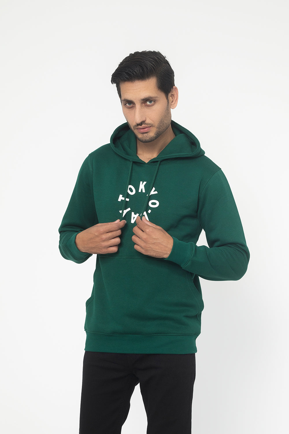 GREEN FLEECE FABRIC MEN'S HOODIE