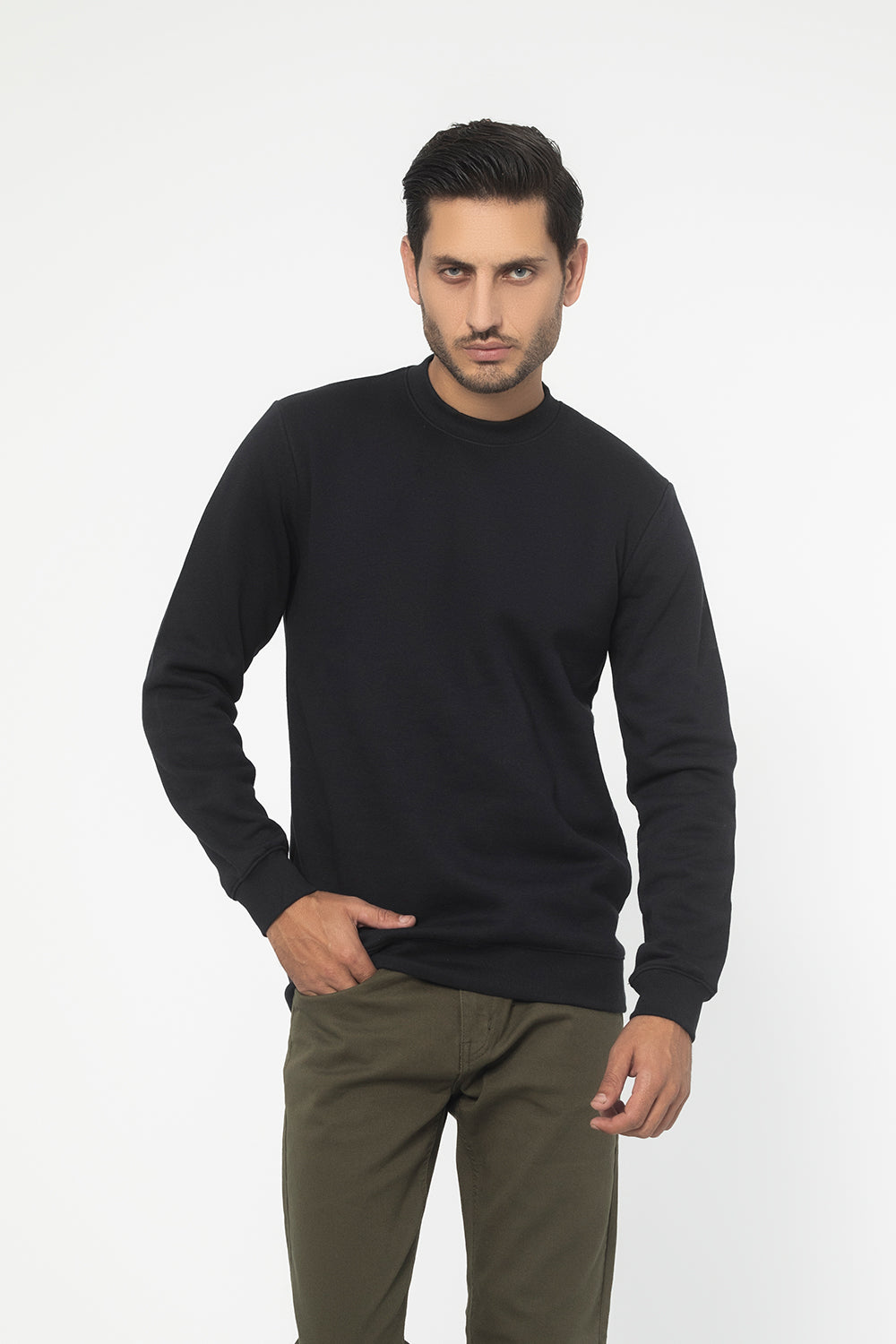 BLACK FLEECE CREW NECK SWEAT SHIRT