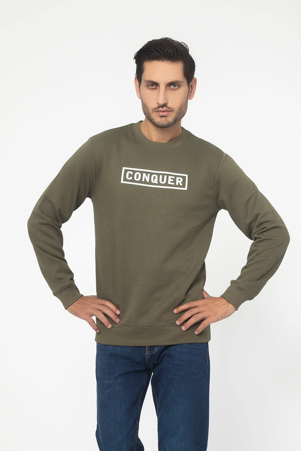 ARMY GREEN FLEECE CREW NECK SWEAT SHIRT