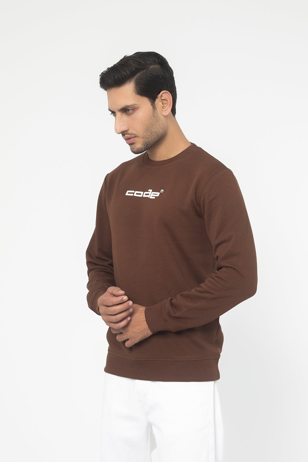 BROWN FLEECE CREW NECK SWEAT SHIRT