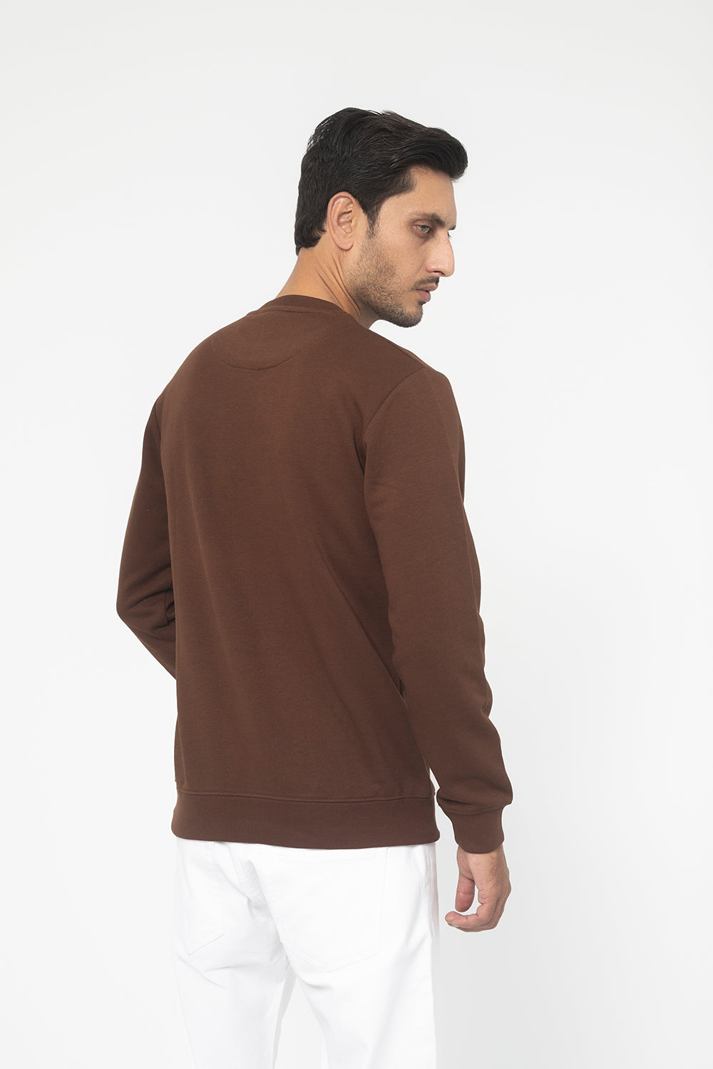 BROWN FLEECE CREW NECK SWEAT SHIRT