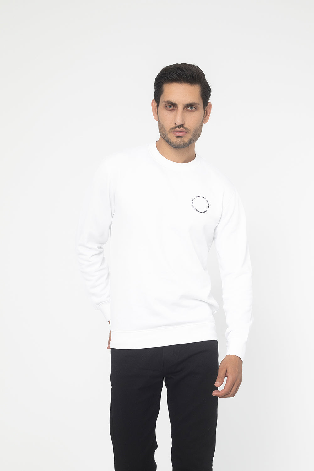 WHITE FLEECE CREW NECK SWEAT SHIRT