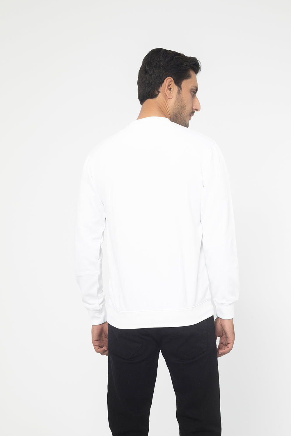 WHITE FLEECE CREW NECK SWEAT SHIRT