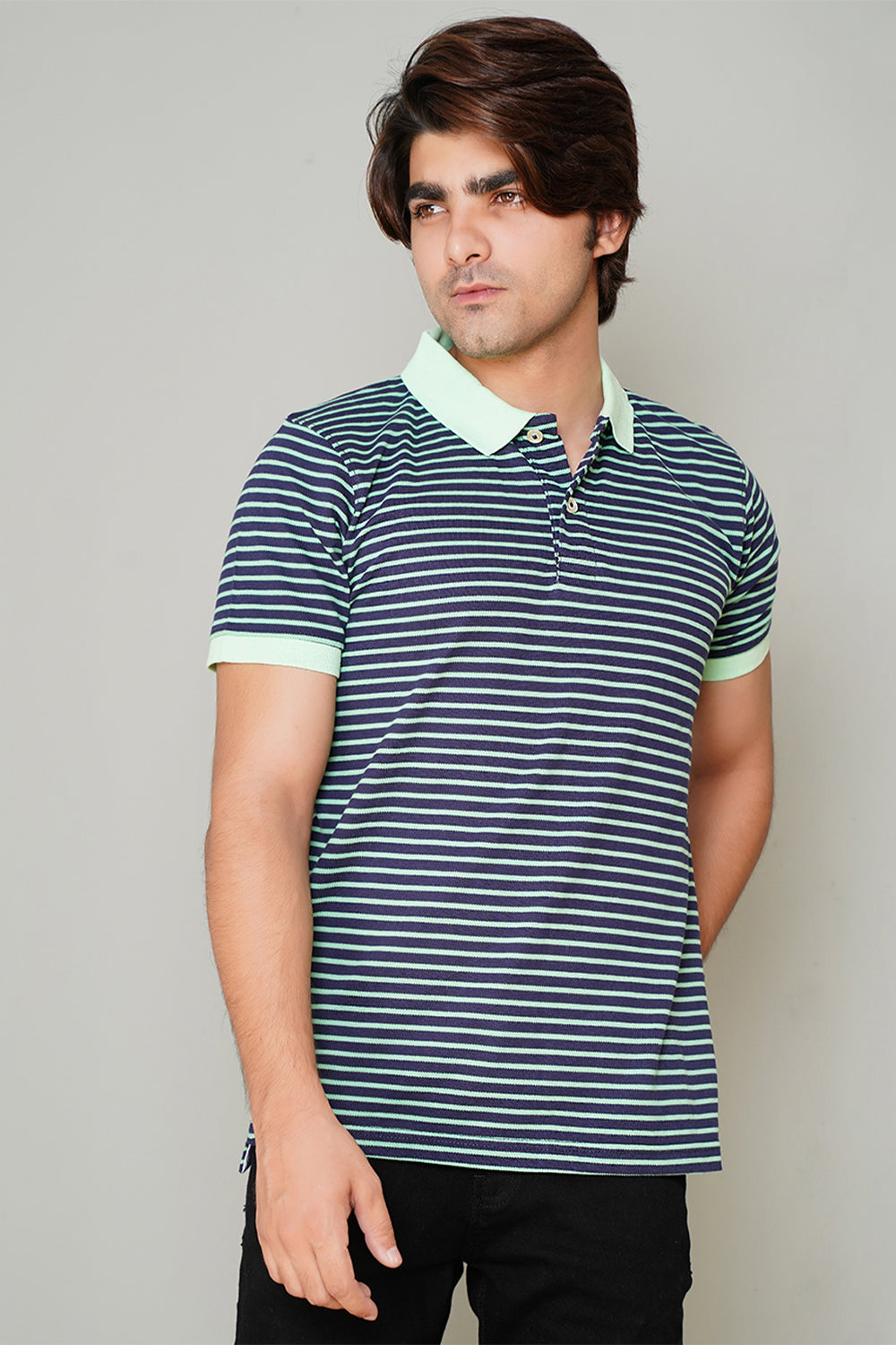 Stripe Navy/Green Polo Shirt